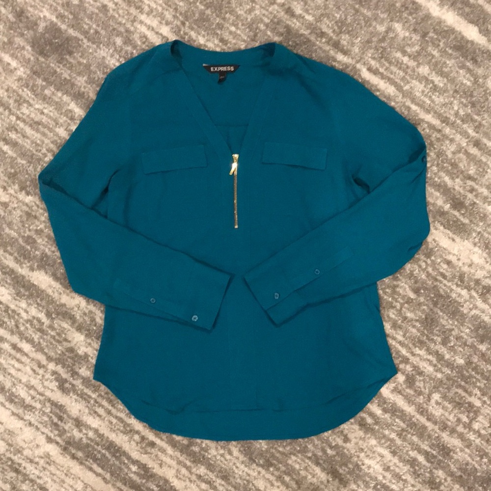 Teal blouse with gold zipper